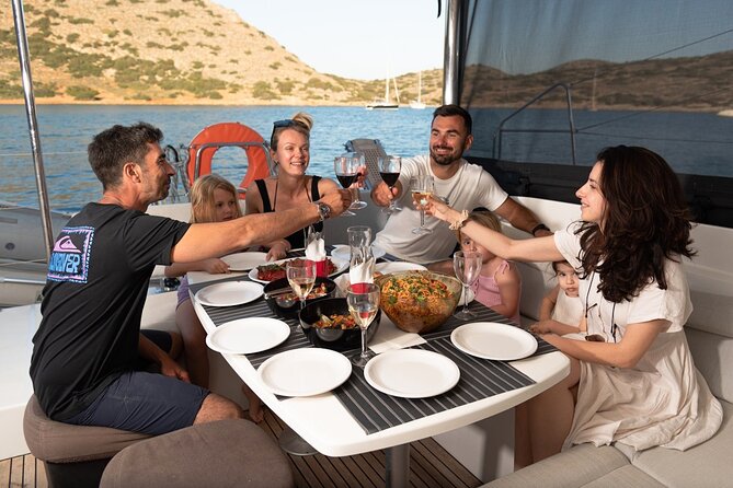 Ag. Nikolaos Catamaran to Spinalonga - Gourmet Meal & Water Toys - The catamaran setup: comfort, shade, and practical onboard perks