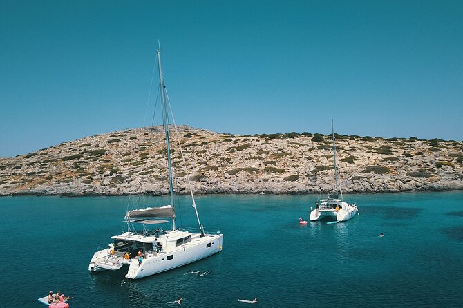Ag.Nikolaos: Catamaran Trip with Sushi, Drinks, & Water Toys - Barbarossa Cave and the Scenic Cruising Beat: Great Photos, Quick Stop Energy