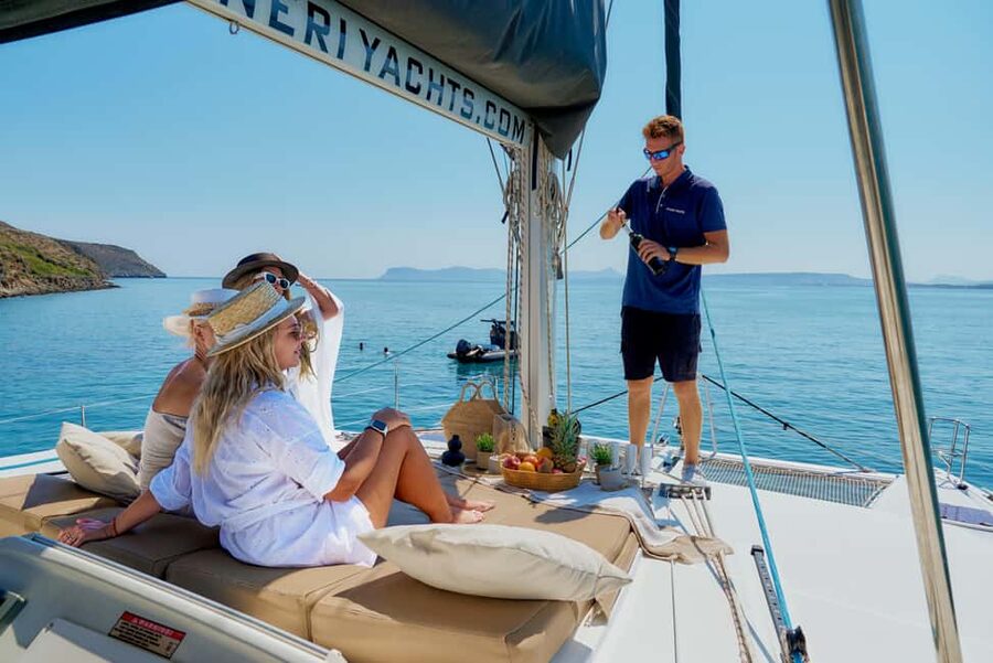 Chania Old Port: All-inclusive Catamaran Trip Agioi Theodori - The catamaran ride: where comfort beats rushing