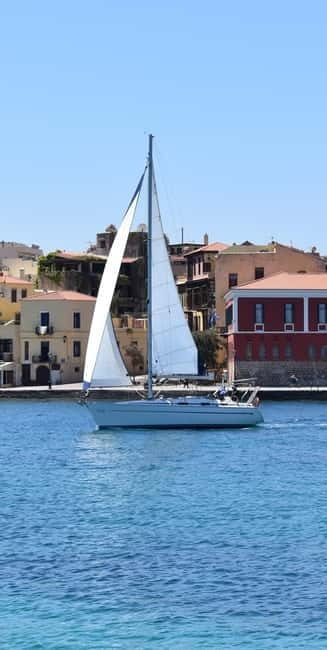 Chania: Private Sailing Cruise with Snorkel, Lunch & Drinks - Cruising out of the Old Venetian Harbor: the first wow moment