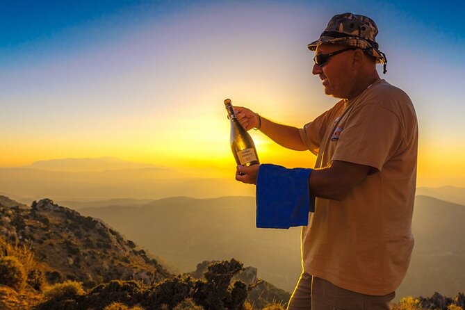 Explore Crete by Sunset Full-Day Guided Tour - High altitude photo time with sparkling wine and fruit