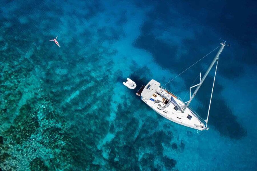 From Chania: Fully Private Sailing Cruise with Meal & Drinks - First Swim at Ai Giannis Beach, Chapel Photos Included