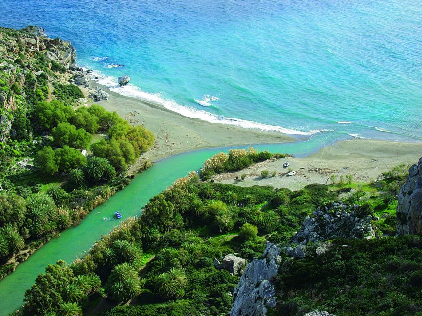 From Rethymno: Kourtaliotiko, Preveli Palm Beach, & Damnoni - Damnoni Beach first: coffee, swim, and food options