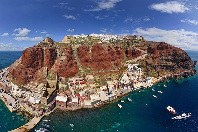Full-Day Trip to Santorini island by Boat from Ag.Nikolaos Elounda with Transfer - Fira for 2 hours: capital streets, shops, and volcano cliff perspectives