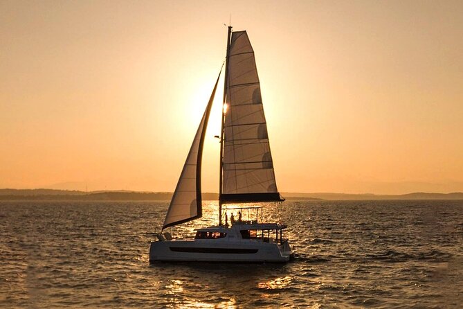 Hersonissos: Private Sunset Catamaran Cruise, Snack & Drinks - DanEri Yachts to Hersonissos Coast, with a 5:00 pm sunset rhythm