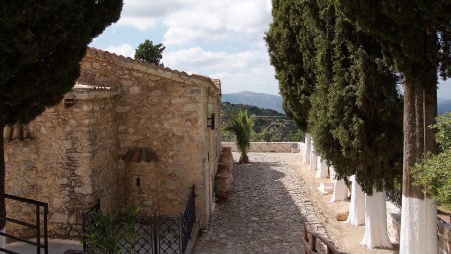 Lassithi, Zeus Cave, Olive Mill Farm & Knossos Combo Tour - Vidiani Monastery and Krasi village: Cretan calm between icons
