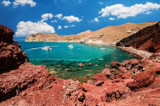 Santorini Full-Day Tour from Heraklion Crete - Perissa Black Sand Beach for Swimming, Beach Time, and Easy Eating