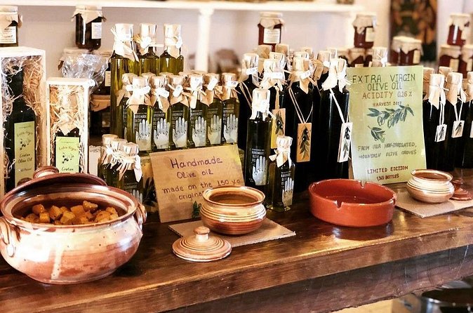 Spiridi Olive Oil Farm Tour - The tasting lineup: olive oil, honey, raki, and local treats